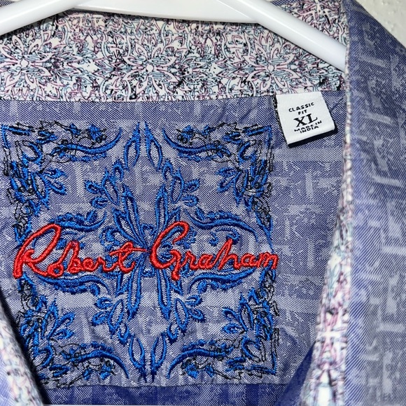 Robert Graham Blue Boho Abstract Dressy Button Down Shirt Extra Large - Picture 11 of 12